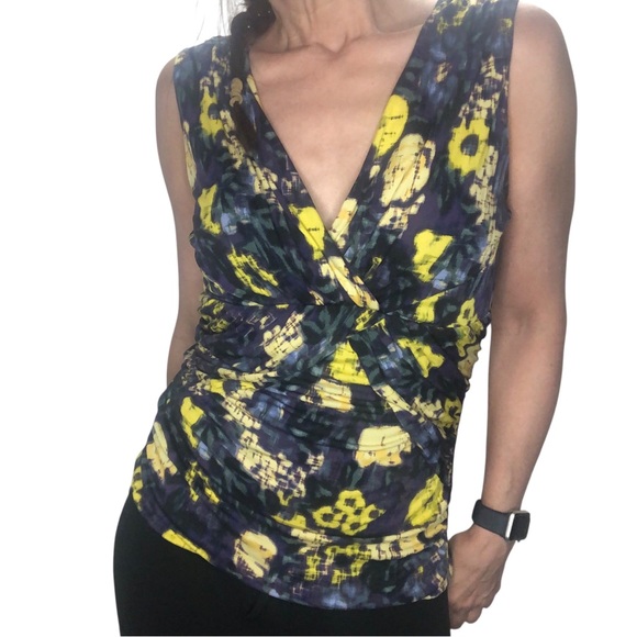 Classiques Entier Tops - Classiques Entier Sz M Silk Blend Blouse Top Colorful Sleeveless Ruched Babydoll